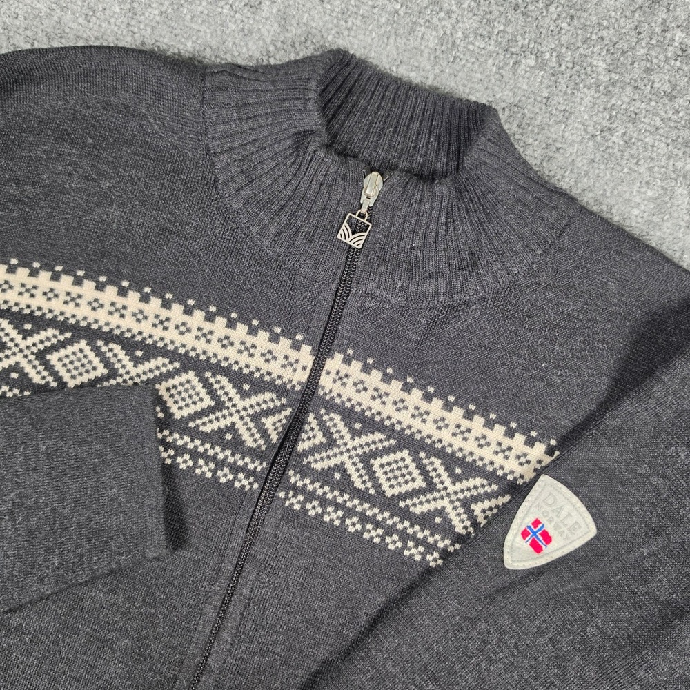 Dale of Norway Full Zip Sweater Mens S Black Merino Wool Nordic Fair Isle